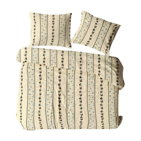 Pościel flanelowa 160x200 1601N kremowa wielokolorowa liście paski Flanela Komfort zapinana na guziki Pościel flanelowa 160x200 1601N kremowa wielokolorowa liście paski Flanela Komfort zapinana na guziki