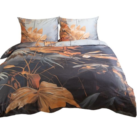 Pościel satynowa 220x200 Liście szara ruda 12402 SATYNLOVE PREMIUM Pościel satynowa 220x200 Liście szara ruda 12402 SATYNLOVE PREMIUM