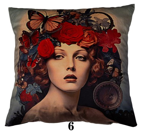 Poszewka dekoracyjna 40x40 Druk 6 Kobieta kwiaty motyle kolorowa welurowa Faro Poszewka dekoracyjna 40x40 Druk 6 Kobieta kwiaty motyle kolorowa welurowa Faro