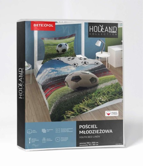 Pościel bawełniana 140x200 zielona biała niebieska piłkarska 5157A młodzieżowa Holland Collection Pościel bawełniana 140x200 zielona biała niebieska piłkarska 5157A młodzieżowa Holland Collection