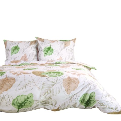 Pościel flanelowa 140x200 31505/2 biała beżowa zielona liście z jedną poszewką Flanelove Pościel flanelowa 140x200 31505/2 biała beżowa zielona liście z jedną poszewką Flanelove