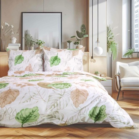 Pościel flanelowa 140x200 31505/2 biała beżowa zielona liście z jedną poszewką Flanelove Pościel flanelowa 140x200 31505/2 biała beżowa zielona liście z jedną poszewką Flanelove