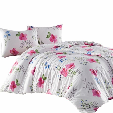 Pościel flanelowa 160x200 31504/2 biała różowa kwiaty liście Flanelove Pościel flanelowa 160x200 31504/2 biała różowa kwiaty liście Flanelove