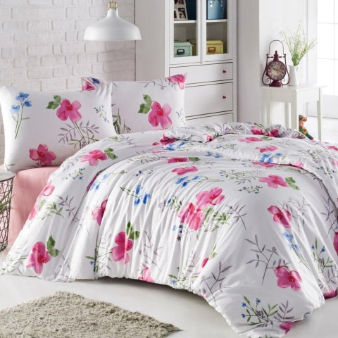 Pościel flanelowa 180x200 31504/2 biała różowa kwiaty liście Flanelove Pościel flanelowa 180x200 31504/2 biała różowa kwiaty liście Flanelove