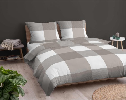 Pościel flanelowa 220x200 beżowa kratka 4944 B Flanela 2024 Pościel flanelowa 220x200 beżowa kratka 4944 B Flanela 2024