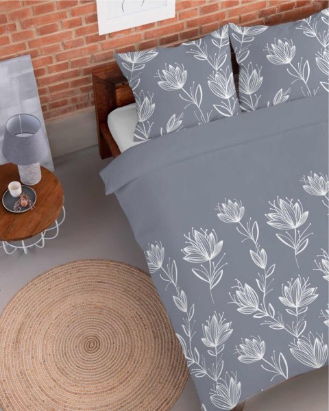 Pościel flanelowa 220x200 szara kwiaty 4946 B Flanela 2024 Pościel flanelowa 220x200 szara kwiaty 4946 B Flanela 2024