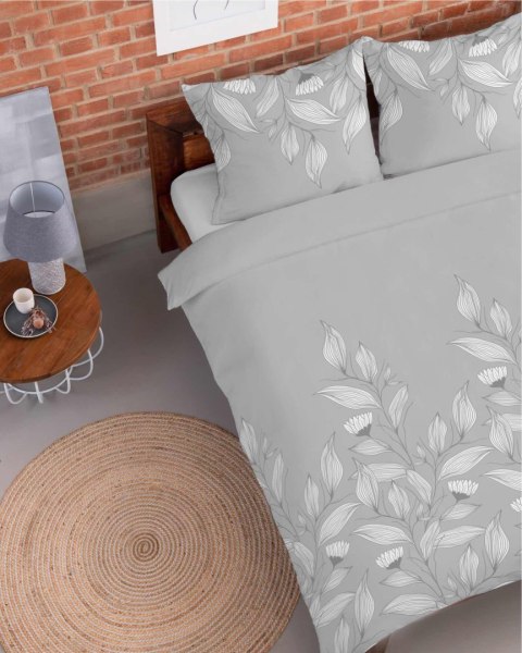 Pościel flanelowa 220x200 szara liście 4943 B Flanela 2024 Pościel flanelowa 220x200 szara liście 4943 B Flanela 2024