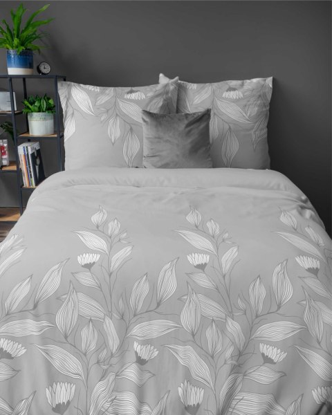 Pościel flanelowa 220x200 szara liście 4943 B Flanela 2024 Pościel flanelowa 220x200 szara liście 4943 B Flanela 2024