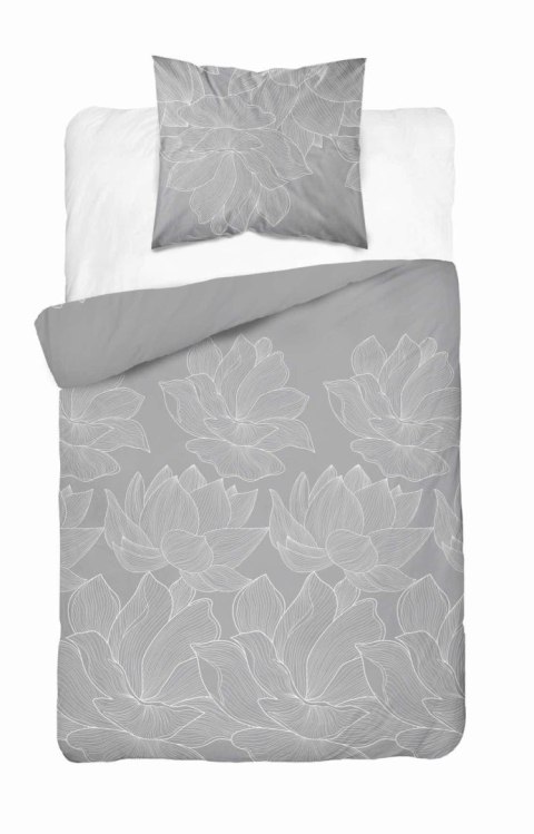Pościel satynowa 140x200 szara biała kwiaty 5059A z jedną poszewką Home Satin 27 Pościel satynowa 140x200 szara biała kwiaty 5059A z jedną poszewką Home Satin 27