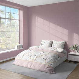 Pościel z mikrofibry 220x200 różowa biała pasy 5168 A 30 Light