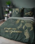 Pościel bawełniana 160x200 5123A zielona butelkowa złota liście napisy Holland Home 33 Pościel bawełniana 160x200 5123A zielona butelkowa złota liście napisy Holland Home 33