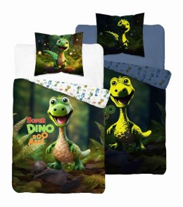 Pościel świecąca w ciemności 140x200 4908 A Dino zielona biała wielokolorowa Fluo 78