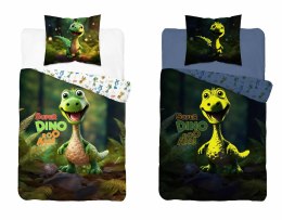 Pościel świecąca w ciemności 140x200 4908 A Dino zielona biała wielokolorowa Fluo 78