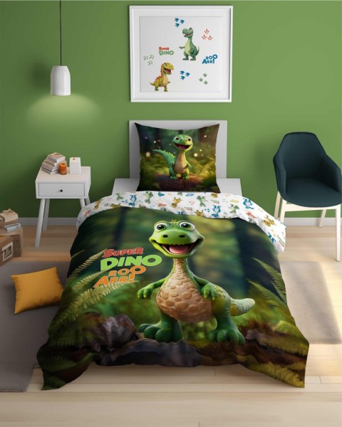 Pościel świecąca w ciemności 140x200 4908 A Dino zielona biała wielokolorowa Fluo 78 Pościel świecąca w ciemności 140x200 4908 A Dino zielona biała wielokolorowa Fluo 78