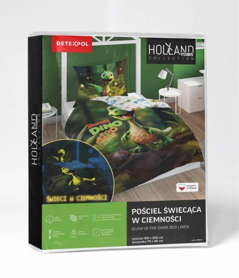 Pościel świecąca w ciemności 140x200 4908 A Dino zielona biała wielokolorowa Fluo 78 Pościel świecąca w ciemności 140x200 4908 A Dino zielona biała wielokolorowa Fluo 78
