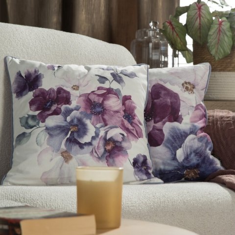 Poszewka dekoracyjna 45x45 Velvet 123 kremowa niebieska ze wzorem kwiatowym welurowa Eurofirany Poszewka dekoracyjna 45x45 Velvet 123 kremowa niebieska ze wzorem kwiatowym welurowa Eurofirany