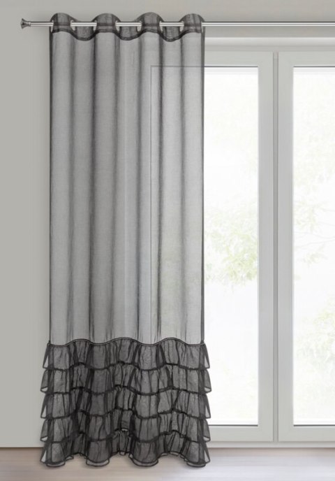 Firana 140x250 Carli czarna z falbanami gotowa na przelotkach Eurofirany Firana 140x250 Carli czarna z falbanami gotowa na przelotkach Eurofirany