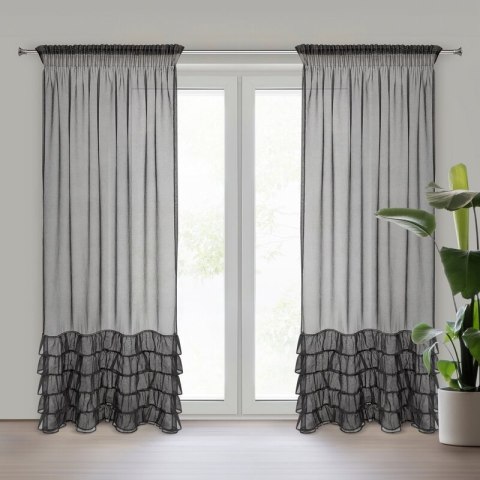 Firana 140x250 Carli czarna z falbanami gotowa na taśmie Eurofirany Firana 140x250 Carli czarna z falbanami gotowa na taśmie Eurofirany