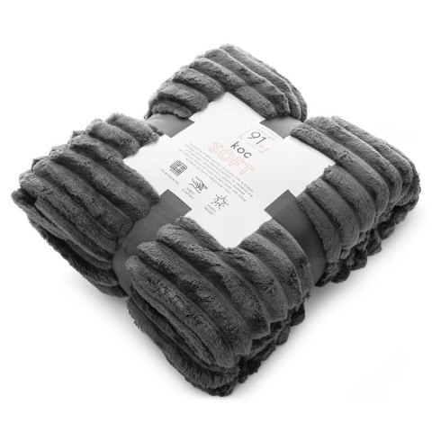 Koc narzuta 170x210 Soft stalowy z mikrofibry prążki D91 Koc narzuta 170x210 Soft stalowy z mikrofibry prążki D91
