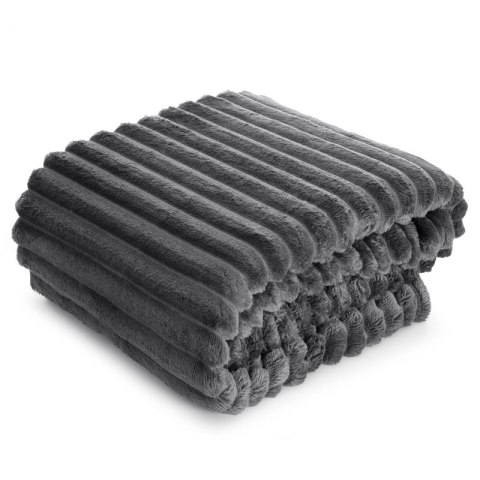 Koc narzuta 170x210 Soft stalowy z mikrofibry prążki D91 Koc narzuta 170x210 Soft stalowy z mikrofibry prążki D91