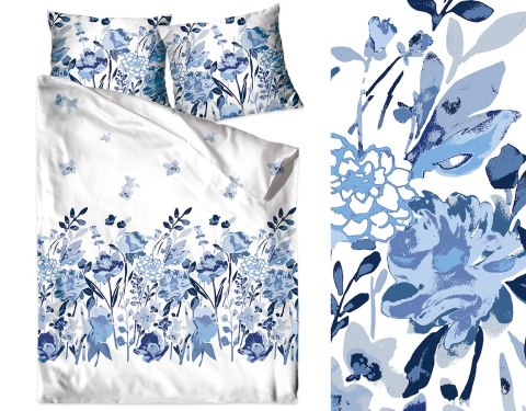 Pościel bawełniana 160x200 Flo błękitna biała liście kwiaty Bielbaw Premium Pościel bawełniana 160x200 Flo błękitna biała liście kwiaty Bielbaw Premium