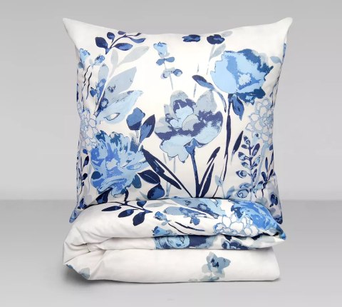 Pościel bawełniana 220x200 Flo błękitna biała liście kwiaty Bielbaw Premium Pościel bawełniana 220x200 Flo błękitna biała liście kwiaty Bielbaw Premium