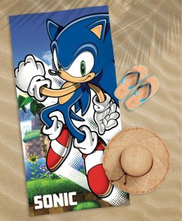 Ręcznik dziecięcy 70x140 Sonic niebieski biały zielony bawełniany SON 01 T