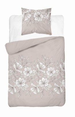 Pościel satynowa 140x200 beżowa jasna biała kwiaty liście 5086 A Home Satin 11