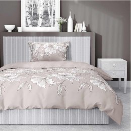 Pościel satynowa 140x200 beżowa jasna biała kwiaty liście 5086 A Home Satin 11