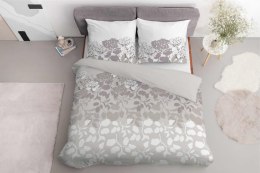 Pościel satynowa 160x200 beżowa jasna szara biała kwiaty liście 5090 B Home Satin 11