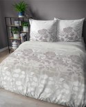 Pościel satynowa 160x200 beżowa jasna szara biała kwiaty liście 5090 B Home Satin 11