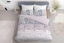 Pościel satynowa 160x200 różowa jasna szara biała kwiaty liście 5090 A Home Satin 11