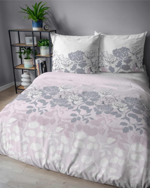 Pościel satynowa 160x200 różowa jasna szara biała kwiaty liście 5090 A Home Satin 11 Pościel satynowa 160x200 różowa jasna szara biała kwiaty liście 5090 A Home Satin 11