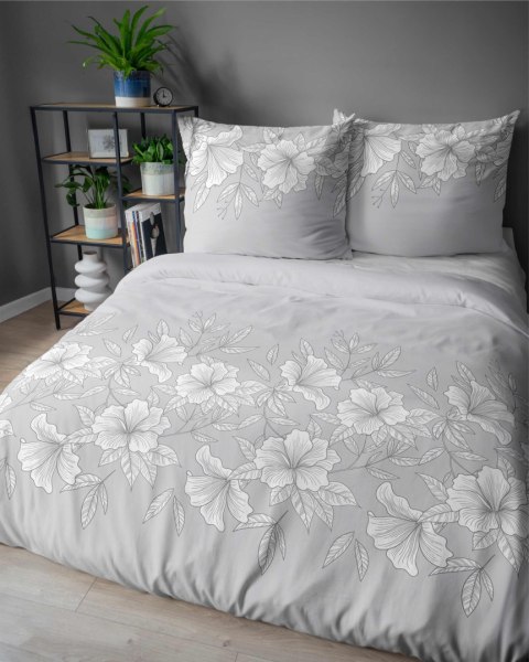 Pościel satynowa 160x200 szara biała kwiaty liście 5086 B Home Satin 11 Pościel satynowa 160x200 szara biała kwiaty liście 5086 B Home Satin 11