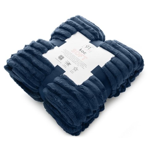 Koc narzuta 150x200 Soft granatowy z mikrofibry prążki D91 Koc narzuta 150x200 Soft granatowy z mikrofibry prążki D91