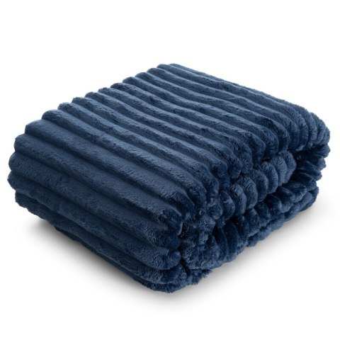 Koc narzuta 150x200 Soft granatowy z mikrofibry prążki D91 Koc narzuta 150x200 Soft granatowy z mikrofibry prążki D91