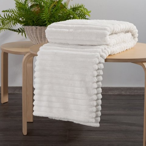 Koc narzuta 170x210 Soft biały z mikrofibry prążki D91 Koc narzuta 170x210 Soft biały z mikrofibry prążki D91