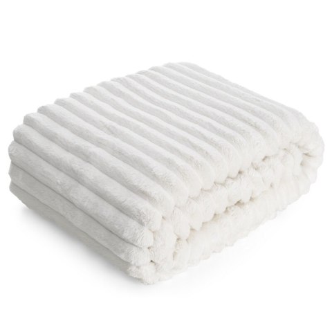 Koc narzuta 170x210 Soft biały z mikrofibry prążki D91 Koc narzuta 170x210 Soft biały z mikrofibry prążki D91