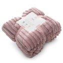 Koc narzuta 70x160 Soft pudrowy różowy z mikrofibry prążki na fotel D91 Koc narzuta 70x160 Soft pudrowy różowy z mikrofibry prążki na fotel D91