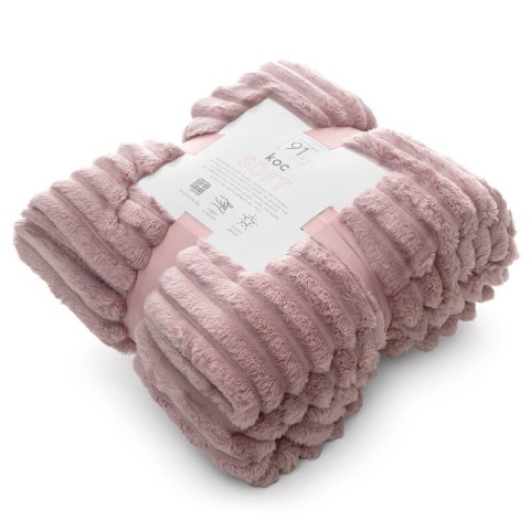 Koc narzuta 70x160 Soft pudrowy różowy z mikrofibry prążki na fotel D91 Koc narzuta 70x160 Soft pudrowy różowy z mikrofibry prążki na fotel D91