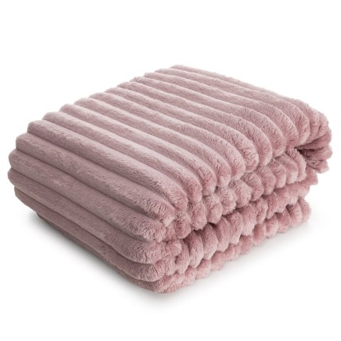 Koc narzuta 70x160 Soft pudrowy różowy z mikrofibry prążki na fotel D91 Koc narzuta 70x160 Soft pudrowy różowy z mikrofibry prążki na fotel D91