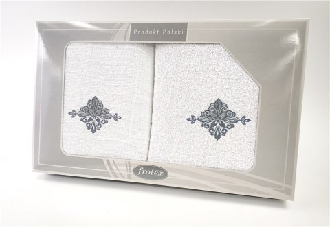 Komplet ręczników w pudełku 2 szt 50x90 70x140 Gift biały wzór 3 Frotex
