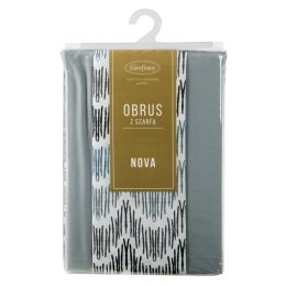 Obrus + bieżnik 140x260+33x260 Anita 2 popielaty zdobiony wzorem geometrycznym Eurofirany