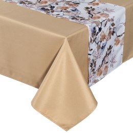 Obrus + bieżnik 140x260+33x260 Anita 5 beżowy zdobiony wzorem liści Eurofirany