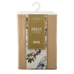 Obrus + bieżnik 140x260+33x260 Anita 5 beżowy zdobiony wzorem liści Eurofirany