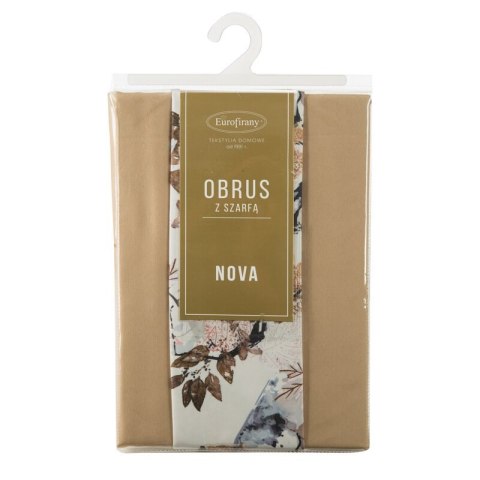 Obrus + bieżnik 140x260+33x260 Anita 5 beżowy zdobiony wzorem liści Eurofirany Obrus + bieżnik 140x260+33x260 Anita 5 beżowy zdobiony wzorem liści Eurofirany