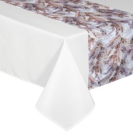 Obrus + bieżnik 140x300+33x300 Anita 4 biały zdobiony wzorem roślinnym Eurofirany