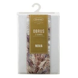 Obrus + bieżnik 140x300+33x300 Anita 4 biały zdobiony wzorem roślinnym Eurofirany