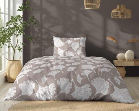 Pościel bawełniana 140x200 beżowa biała liście miłorzębu 5106 B z jedną poszewką Bawełna 32 Pościel bawełniana 140x200 beżowa biała liście miłorzębu 5106 B z jedną poszewką Bawełna 32