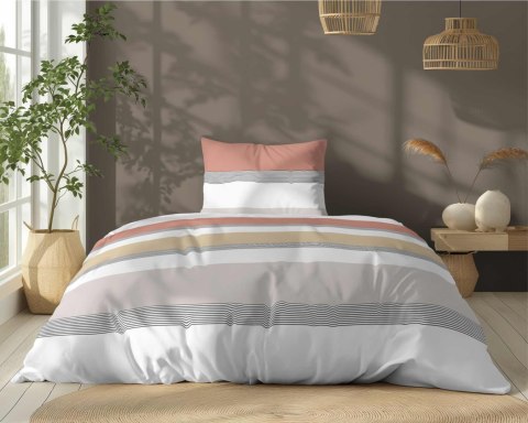 Pościel bawełniana 140x200 beżowa ceglasta pasy 5110 A z jedną poszewką Bawełna 32 Pościel bawełniana 140x200 beżowa ceglasta pasy 5110 A z jedną poszewką Bawełna 32